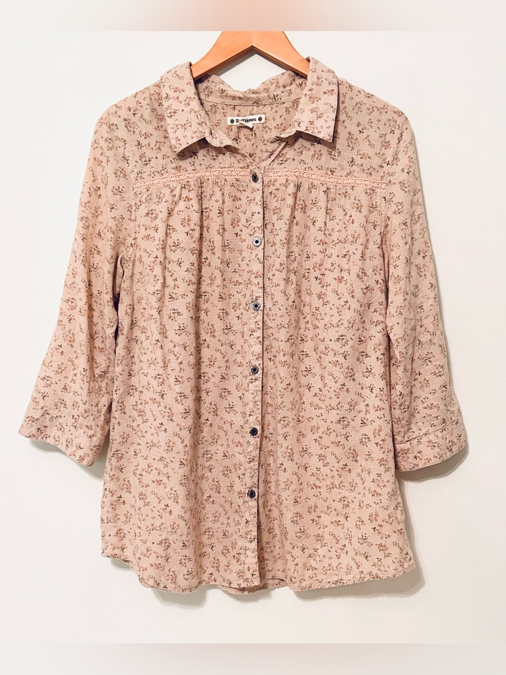 Ruff Hewn Dusty Pink Floral Button-Front Blouse